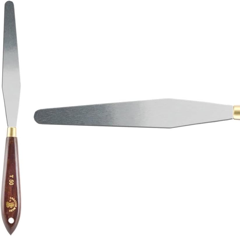 Creative Mark Stainless Steel Palette Knife Painting Tools - Paint Palette with Wooden Handle - Variety of Shapes and Sizes - 50T, 5-1/4 in