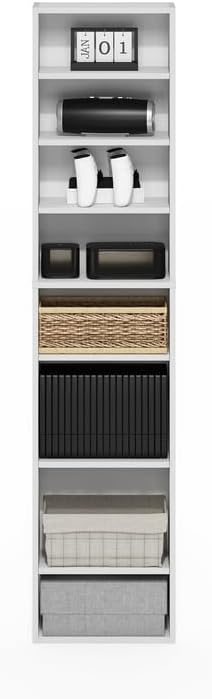 Adjustable Shelves Multimedia Storage Tower Rack with Spacious Media Organization, Durable Design, Versatile Rack for DVDs, CDs, Games, and More White/8 Tier Narrow