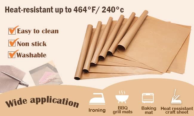 6pcs 16" x 20" PTFE Coated Sheet, Fiberglass Fabric, 5 Mil Heat Press Cover Reusable Sheets for Heat Transfer Print, Bulk Tool