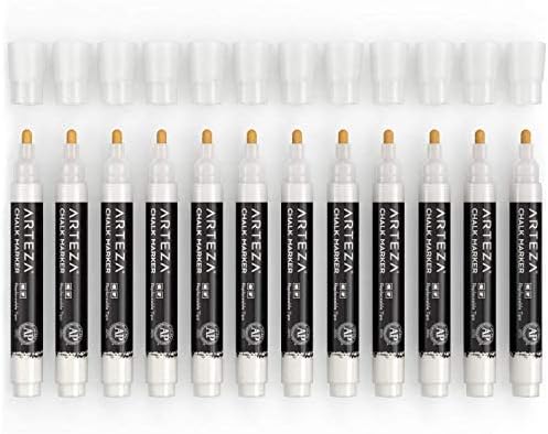 ARTEZA Liquid White Chalk Markers Set of 12, Fine Tip, Washable Water-Based Pens for Chalkboards, Glass, Car Windows, Restaurant Menu Boards and Signs