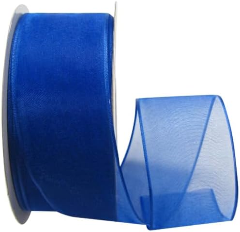 Ribbon Bazaar Sheer Organza Wired Ribbon - 100% Polyester Wire Edged Ribbon for Floral Decor, Table Arrangements, Apparel Embellishment & More - 2-1/2" Royal Blue 50yd