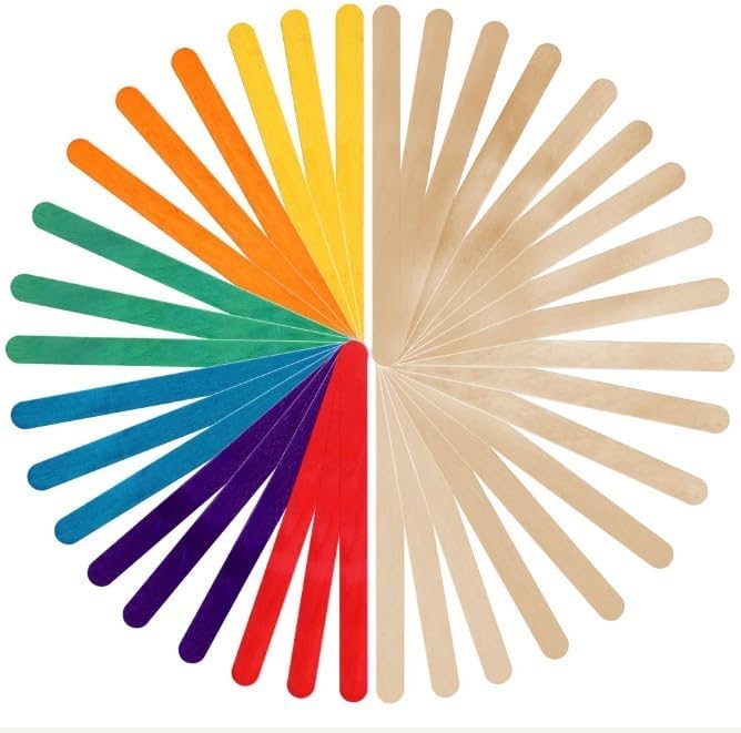 Darice Popsicle Sticks for Crafts, 4.5" 1000 Pcs Combo - 500 Pcs Colored Wooden Rainbow Craft Sticks - 500 Pcs Natural Color Waxing Sticks - Classroom Supplies, STEM DIY Art, Ages 3+