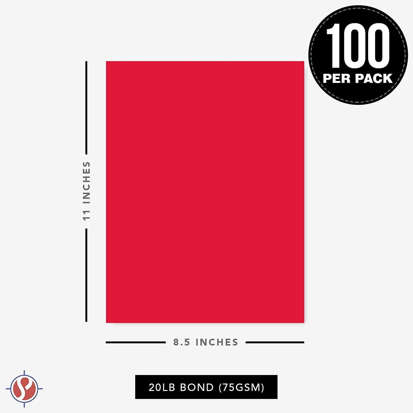 8.5 x 11" Red Color Paper Smooth, for School, Office & Home Supplies, Holiday Crafting, Arts & Crafts | Acid & Lignin Free | Regular 20lb Paper - 100 Sheets