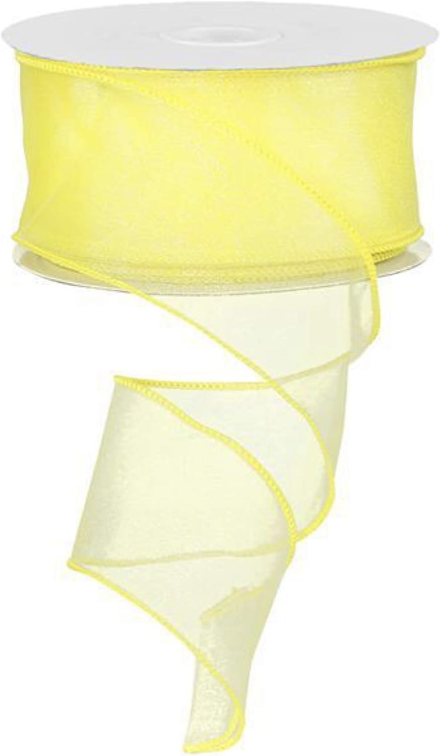 Ribbon Bazaar Sheer Organza Wired Ribbon - 100% Polyester Wire Edged Ribbon for Floral Decor, Table Arrangements, Apparel Embellishment & More - 2-1/2" Yellow 50yd