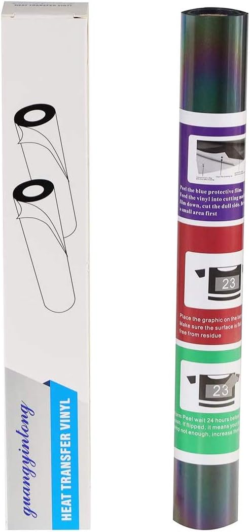 Guangyintong Reflective Rainbow Heat Transfer Vinyl Roll, 12" x 8ft, 1 Piece, Rainbow HTV Vinyl for All Cutter Machines, Easy to Cut & Weed, DIY Design