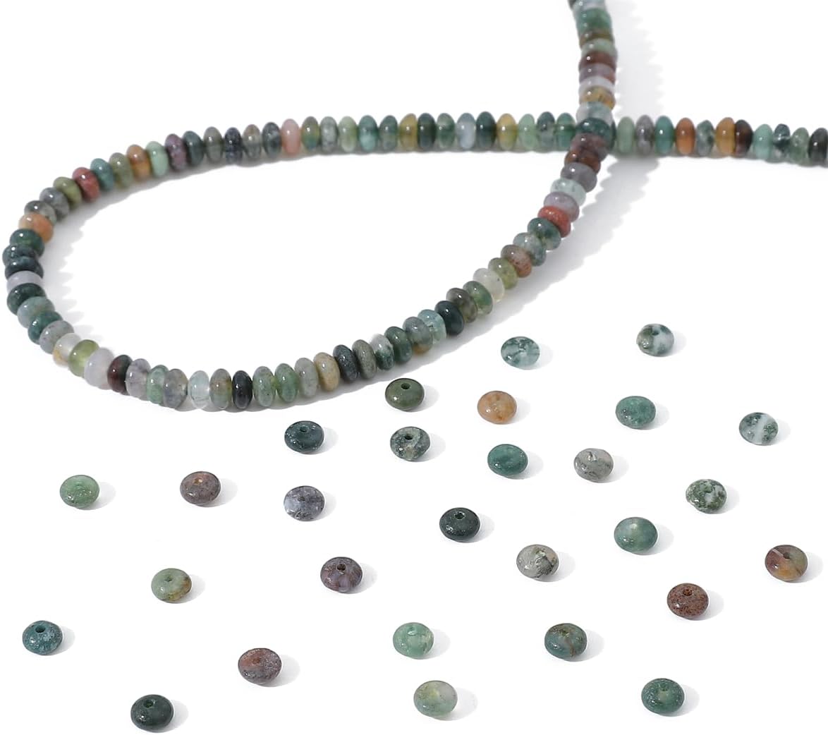 Natural Indian Agate Disk Stone Beads 4x2mm 160pcs Rondelle Loose Semi Gemstone Beads for Jewelry Making Design