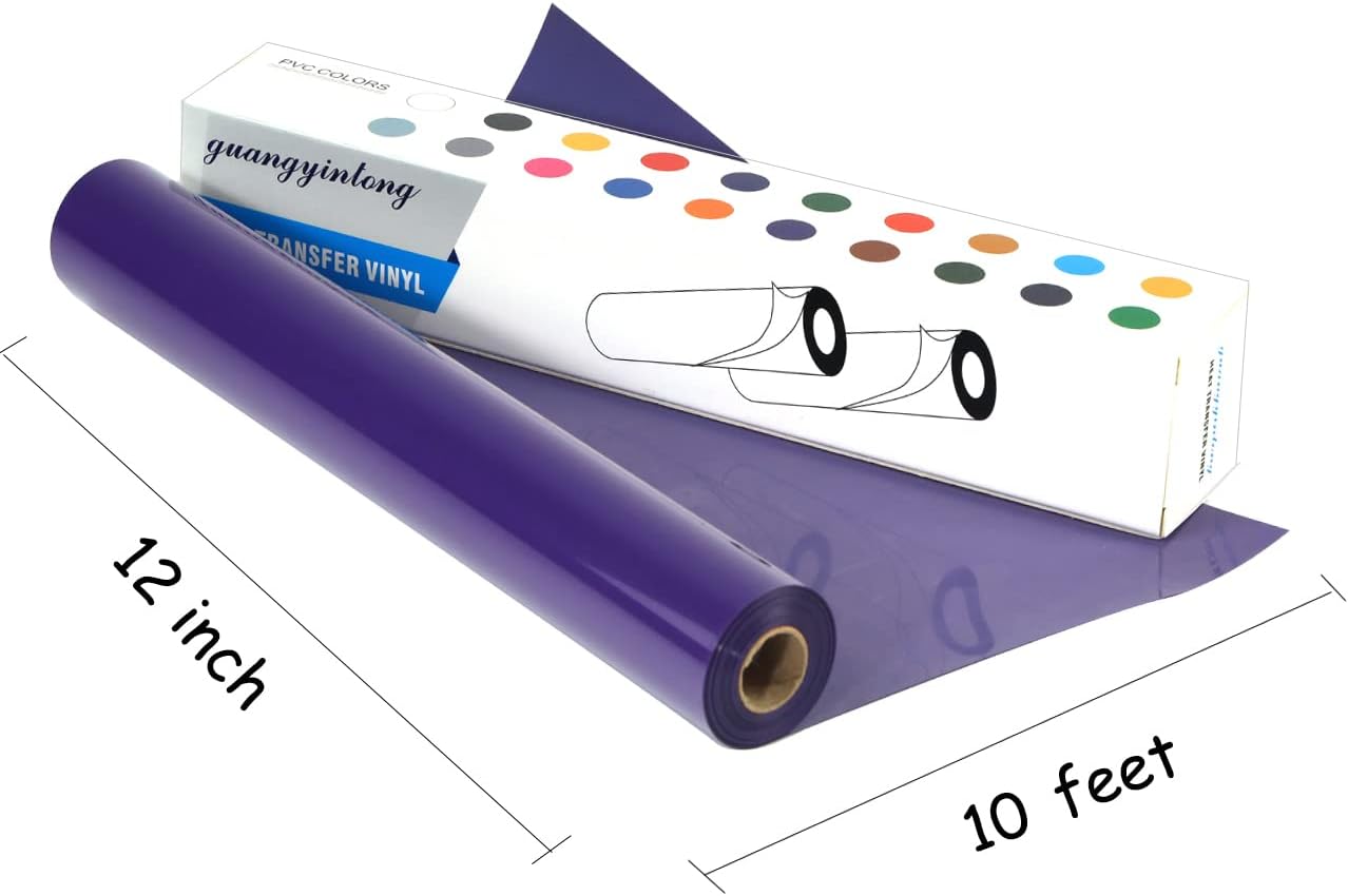 guangyintong Purple Matte HTV Vinyl Roll, 12" x 10ft, Heat Transfer for T-Shirts, All Cutter Machine Compatible, DIY Design, Sports Mesh, Cotton, Polyester, Fade Resistant
