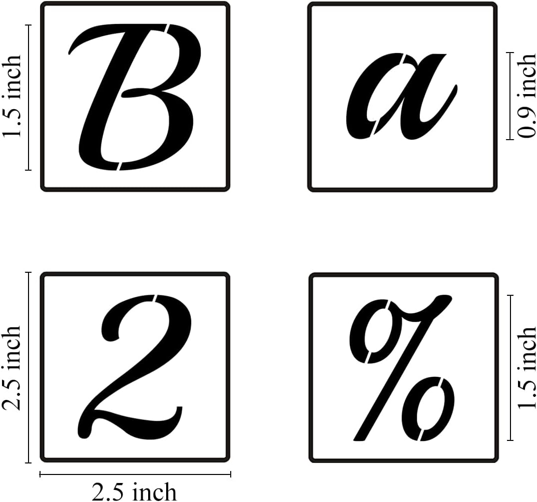 1.5 Inch Alphabet Letter Stencils for Painting - 70 Pack Letter and Number Stencil Templates with Signs for Painting on Wood, Reusable Cursive Letters Stencils for Chalkboard Wood Signs & Wall Art