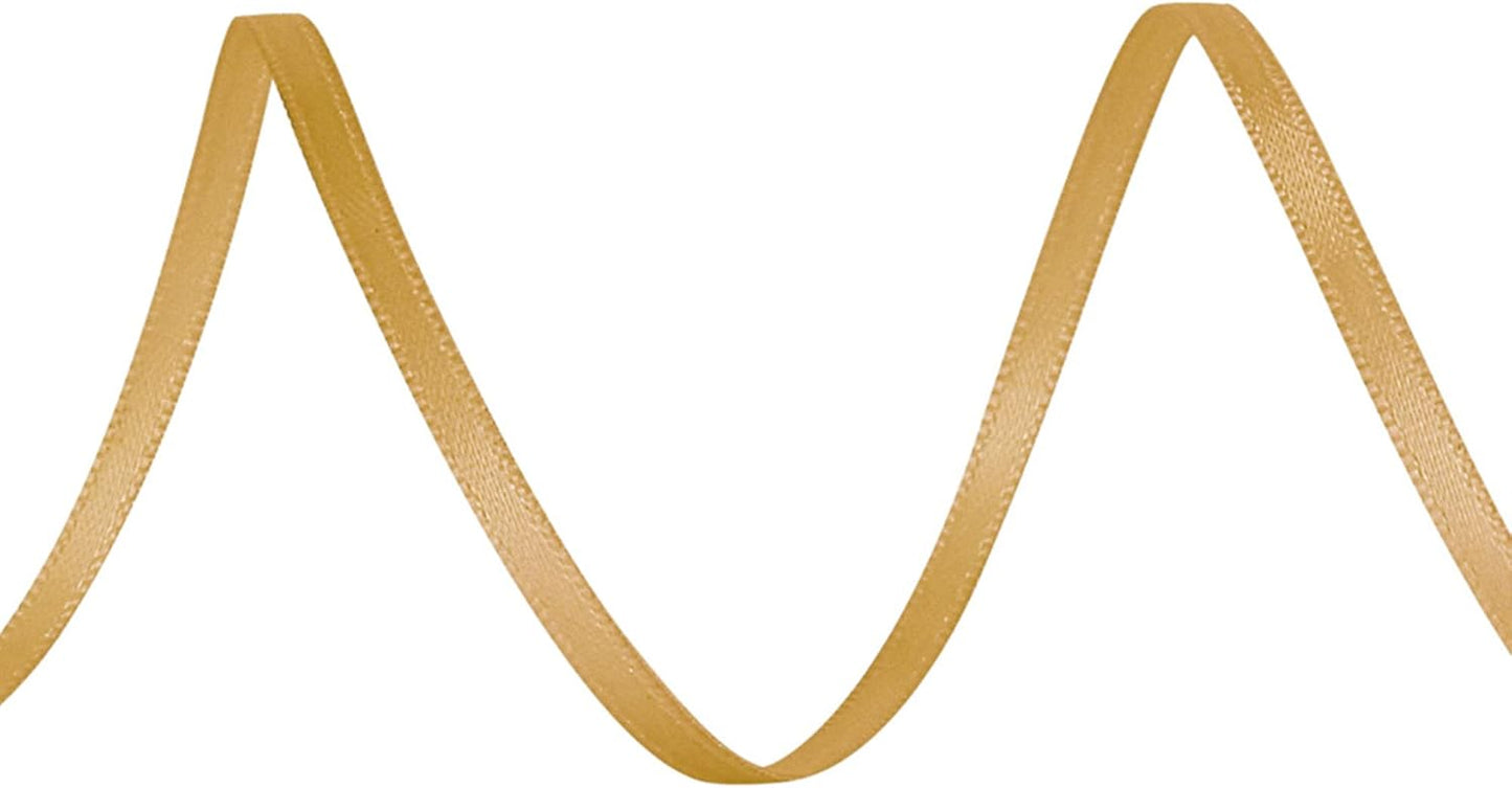 LIUYAXI Old Gold Double Faced Satin Ribbon, 1/8" X Continuous 100 Yards, Thin Ribbons Perfect for Gift Wrapping Wedding Invitation Card Hair Bows Tag Floral Arrangement DIY Craft