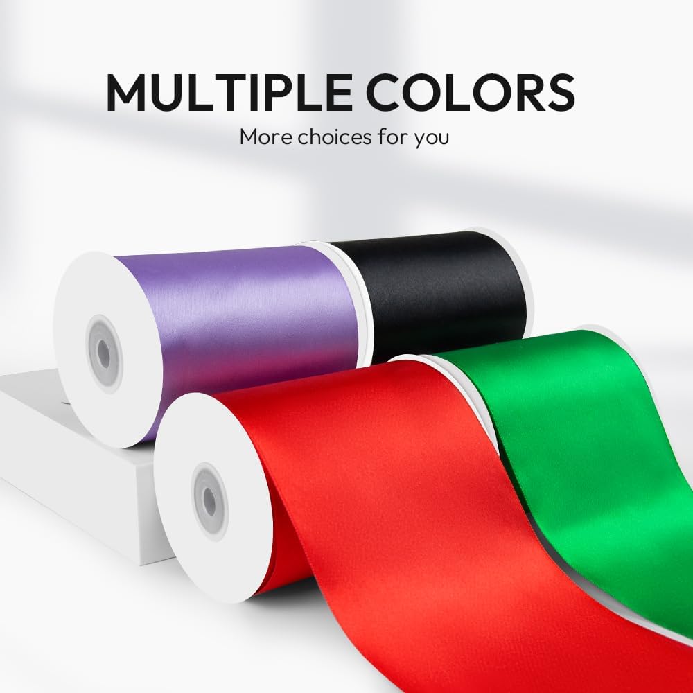 4" Width x 25 Yards Satin Fabric Ribbon, White Ribbon Perfect for Wedding Car, Chair Sash, Grand Opening Ceremony, Big Bows, Embroidery, Floral Crafts, Party Decoration