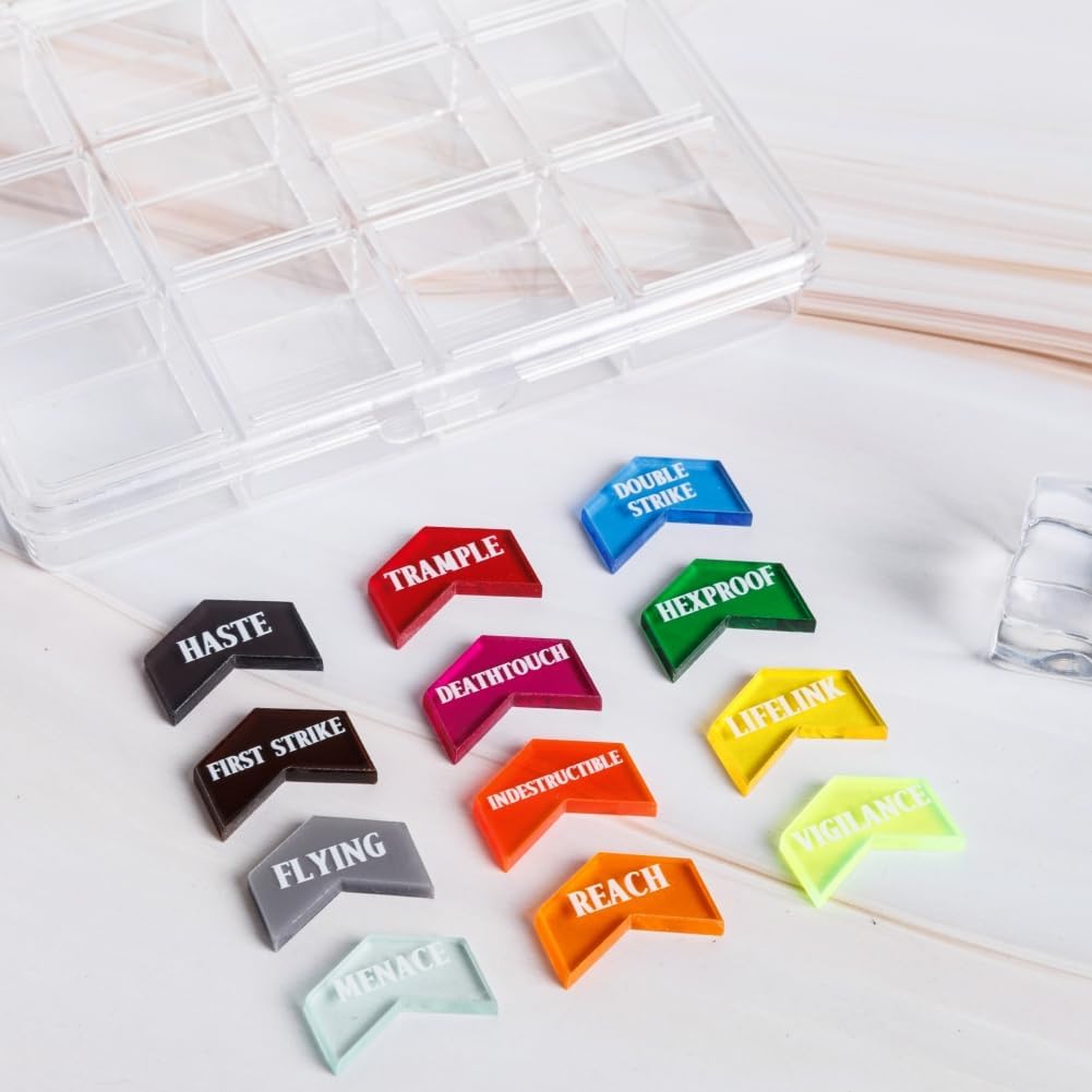 72 Pieces MTG Keyword Counters with Box for Magic The Gathering Colored MTG Creature Stats Buff Tokens MTG Gift Accessories (Keyword Counters)