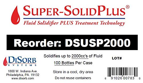 DiSorb Suction Canister Sterilizer Absorbent Powder - Absorbs Bodily Fluids & Blood - For Hospitals, Health Care Facilities, Veterinary Clinics - EPA Approved Solidifier - 2000cc -100 Bottles Per Case