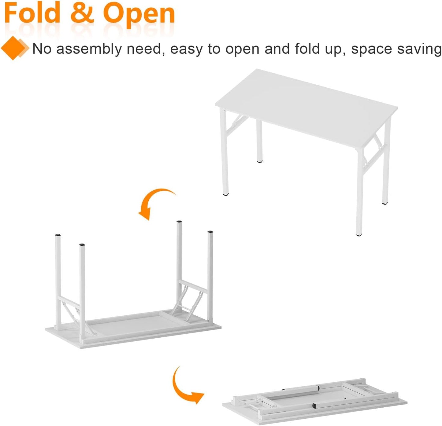 Need Folding Desk, 54 inch Large Computer Desk for Home Office, No Install Needed Study Student Writing Table Desk Workstation, White