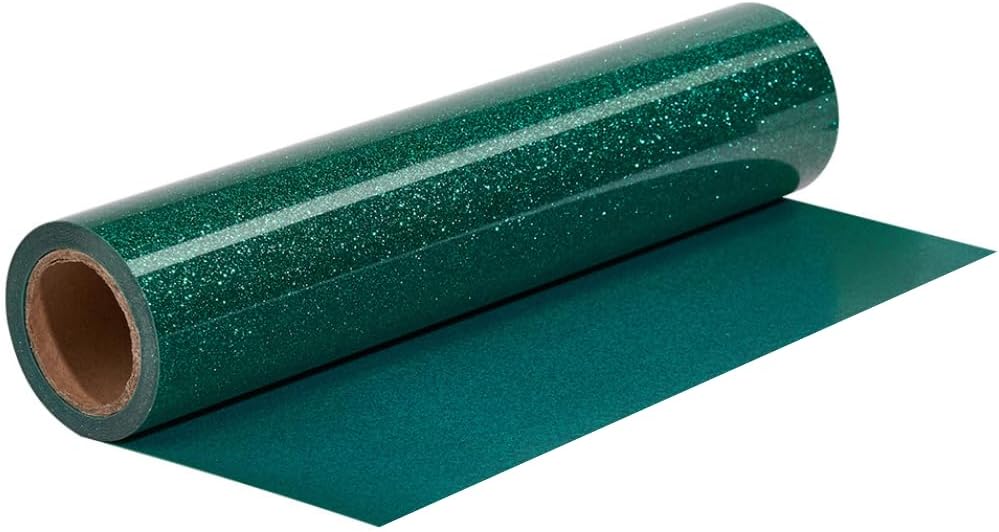 Dark Green Glitter HTV Roll -12" x10ft Iron on Heat Transfer Vinyl for DIY Shirts Gifts(Peacock Green)
