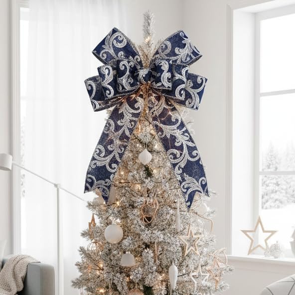 CT CRAFT LLC Royal Satin Silver Swirl Wired Ribbon 2.5 Inch x 10 Yards for Christmas Home Decor Tree Topper Bow Gift Wrapping DIY Crafts Wreath Garland