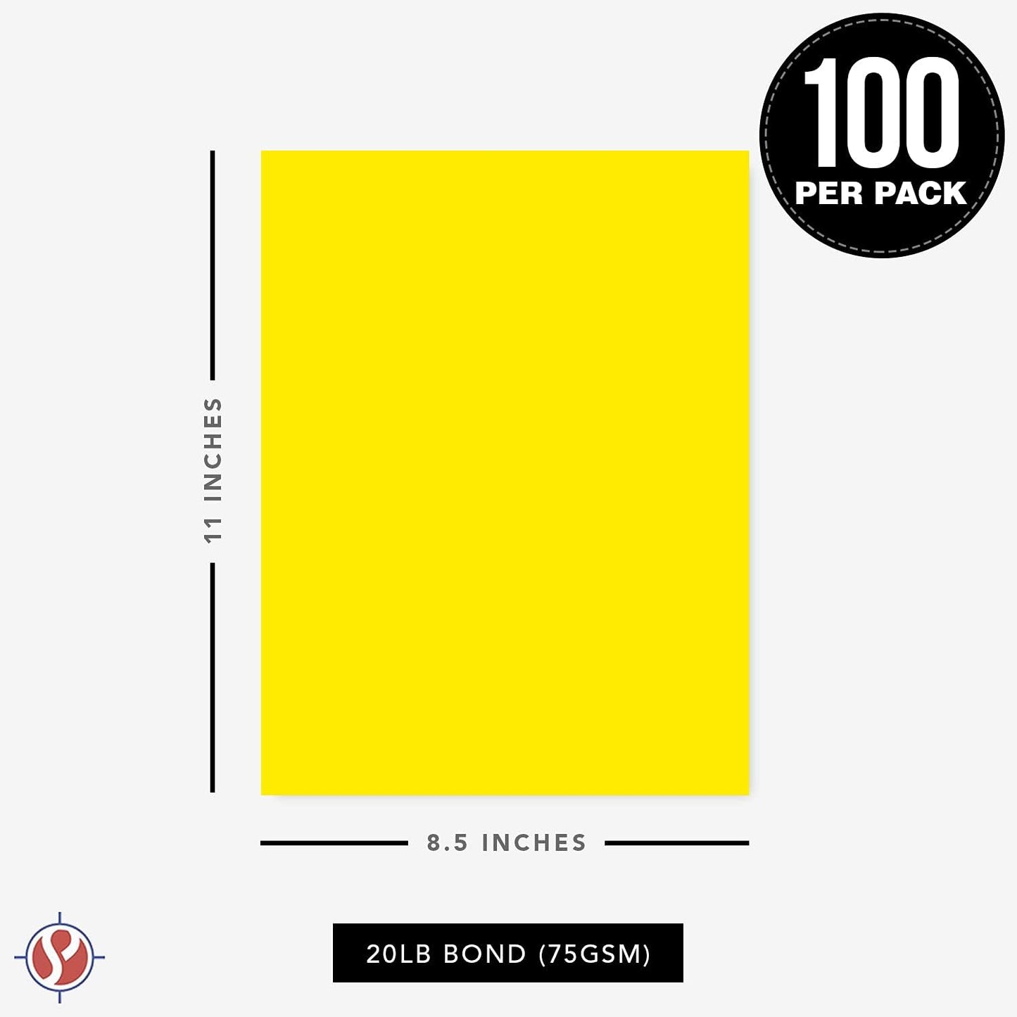 8.5 x 11" Yellow Color Paper Smooth, for School, Office & Home Supplies, Holiday Crafting, Arts & Crafts | Acid & Lignin Free | Regular 20lb Paper - 100 Sheets
