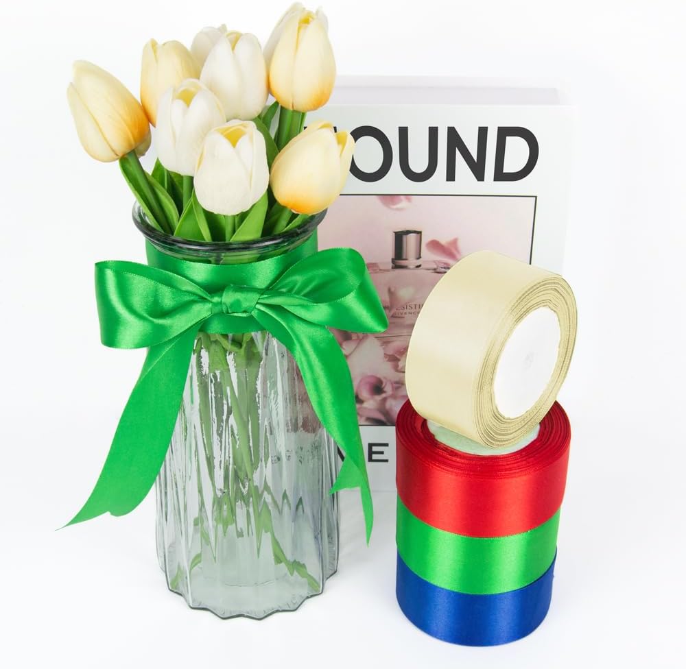 1 Inch 25 Yards Satin Ribbon Black, Solid Color Fabric Ribbon for Gift Wrapping, Wedding, Polyester Gift Ribbon for Birthday Party Decoration, Craft, Hair, Floral, Sewing