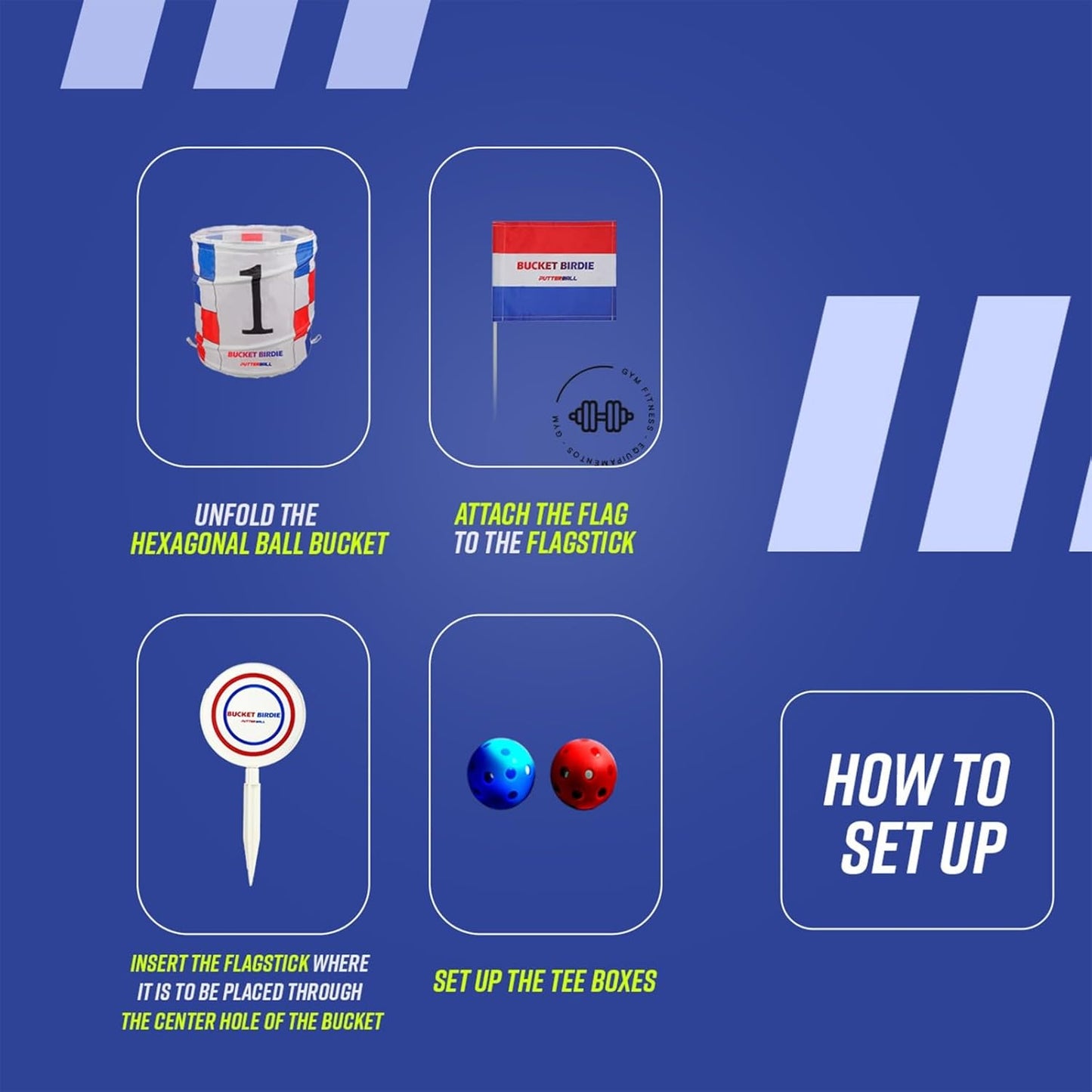 Bucket Birdie Backyard Golf Game — 9 Hole Bucket Golf Yard with Adjustable Clubs, Flags, Balls, Turf Mats, and Carry Bag — Outdoor Golf Game