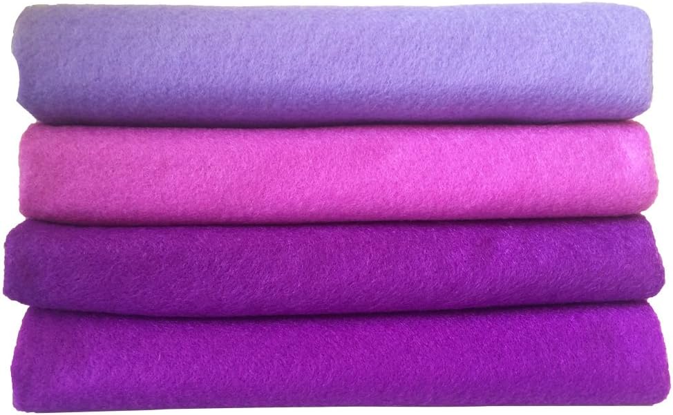 4pcs Thick 1.4mm Soft Felt Fabric Sheet Assorted Color Felt Pack DIY Craft Sewing Squares Nonwoven Patchwork (92x90cm Purple)