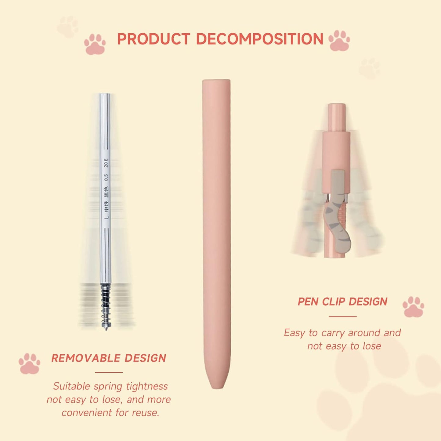Cat Pens, 4 Pcs 0.5mm Cute Kawaii Black Ink Pens Fine Point Smooth Writing Pen, High-End Series Cat's Tail Retractable Pen for Journaling Note Taking (4 Pcs Cat)