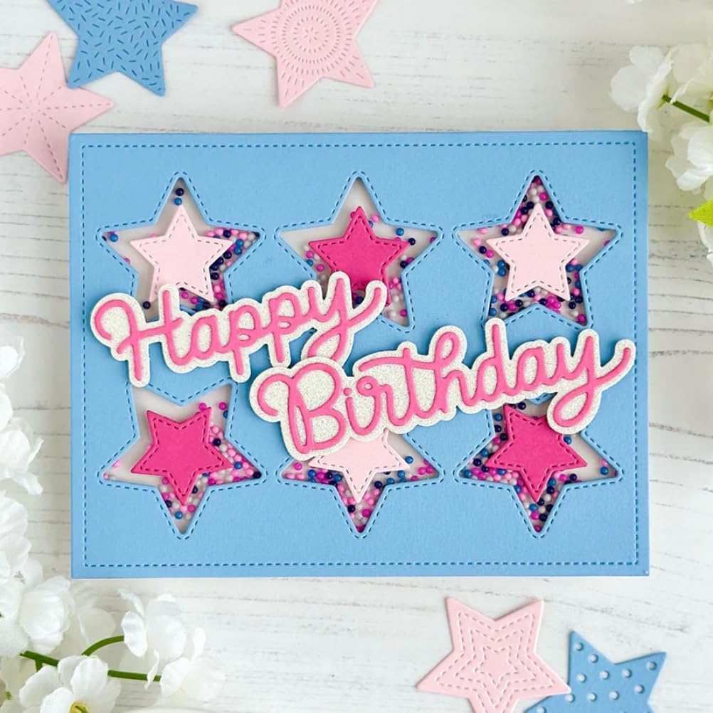 Metal Cutting Dies DIY Embossing Stencil Template Scrapbooking Card Making Mold Photo Album Arts Crafts Tools (Happy Birthday- 9.5x5.9cm)