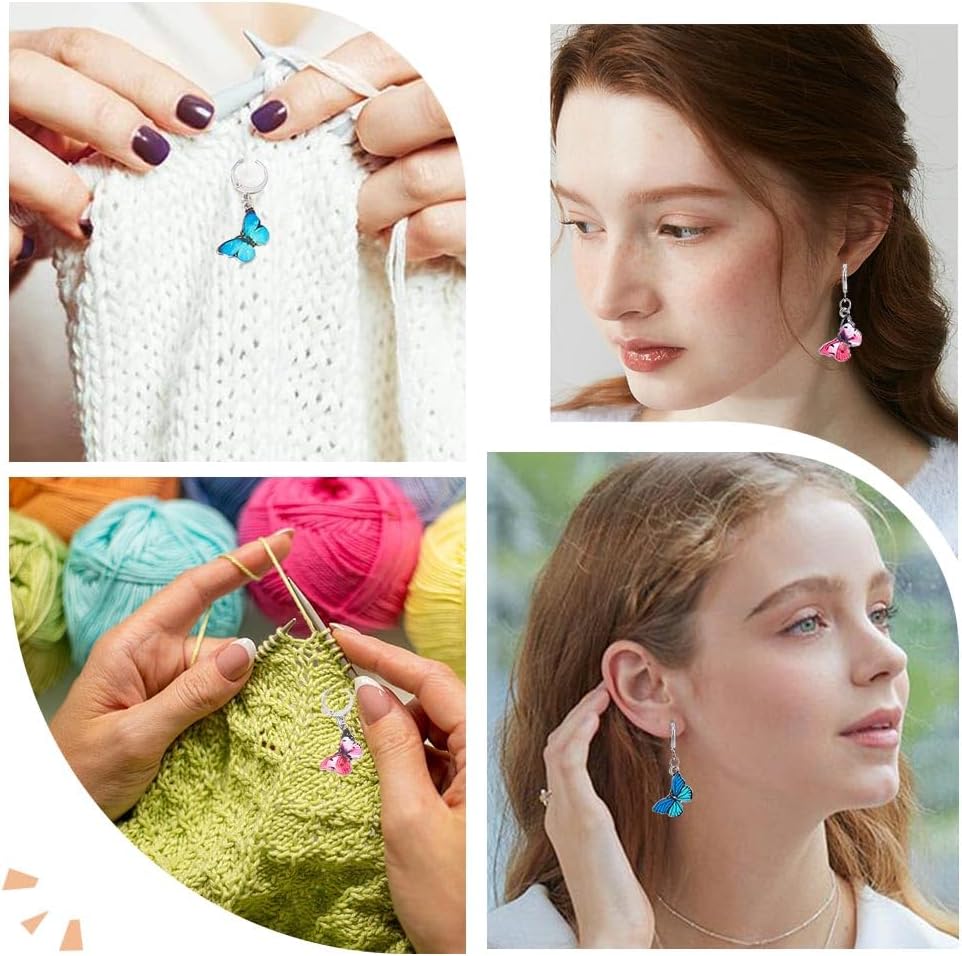 SUNNYCLUE 1 Box 20Pcs Stitch Markers Cute Butterfly Lobster Clasp Charms Crochet Stitch Marker Removable Knitting Stitch Markers Metal Crocheting Markers for Sewing Weaving Knit Threading DIY Craft