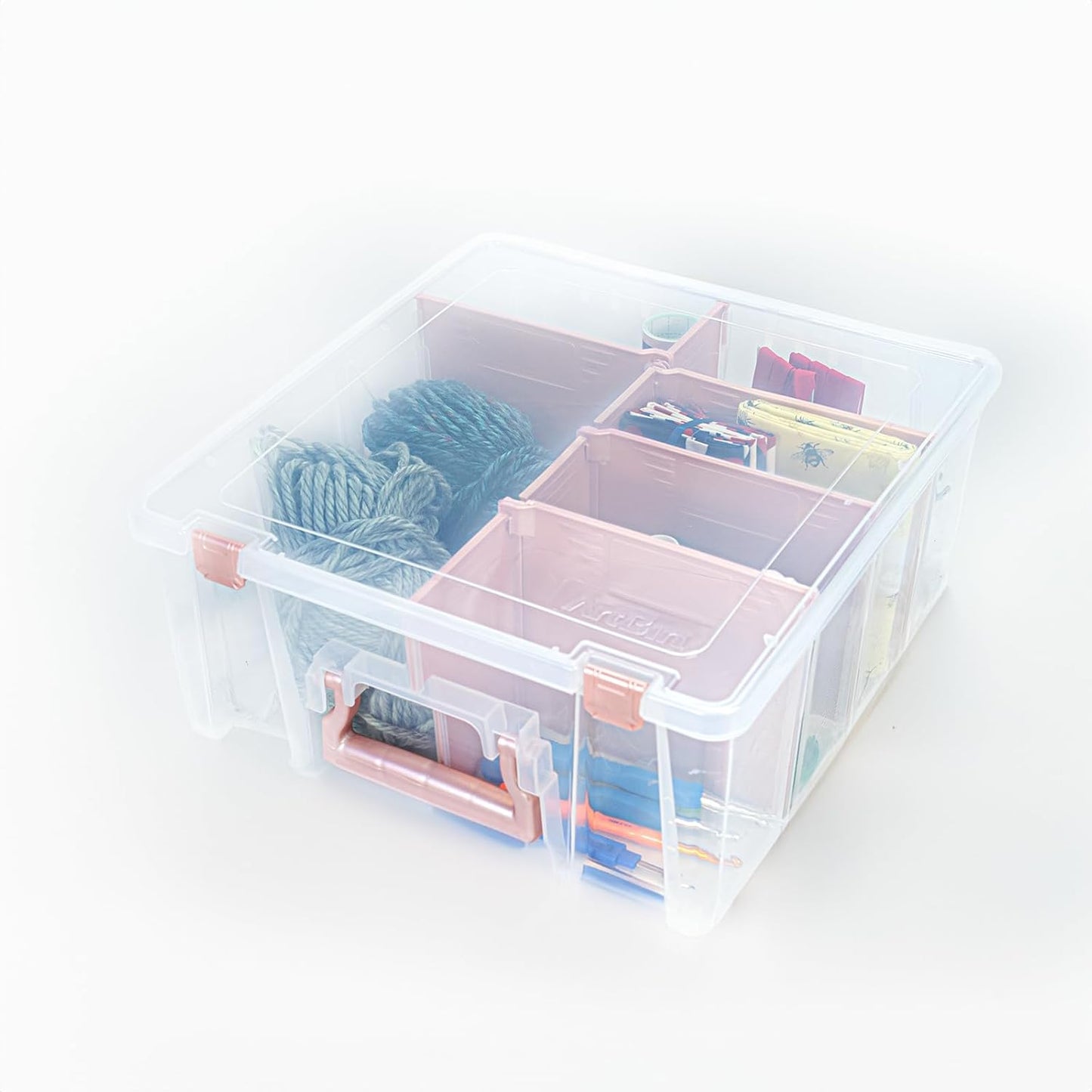 ArtBin 6990RK-AMZ Super Satchel Double Deep Compartment Box - Art Storage with 8 Removable Compartments, Smart Closure for Craft Supplies (Rose Gold - Pack of 3)