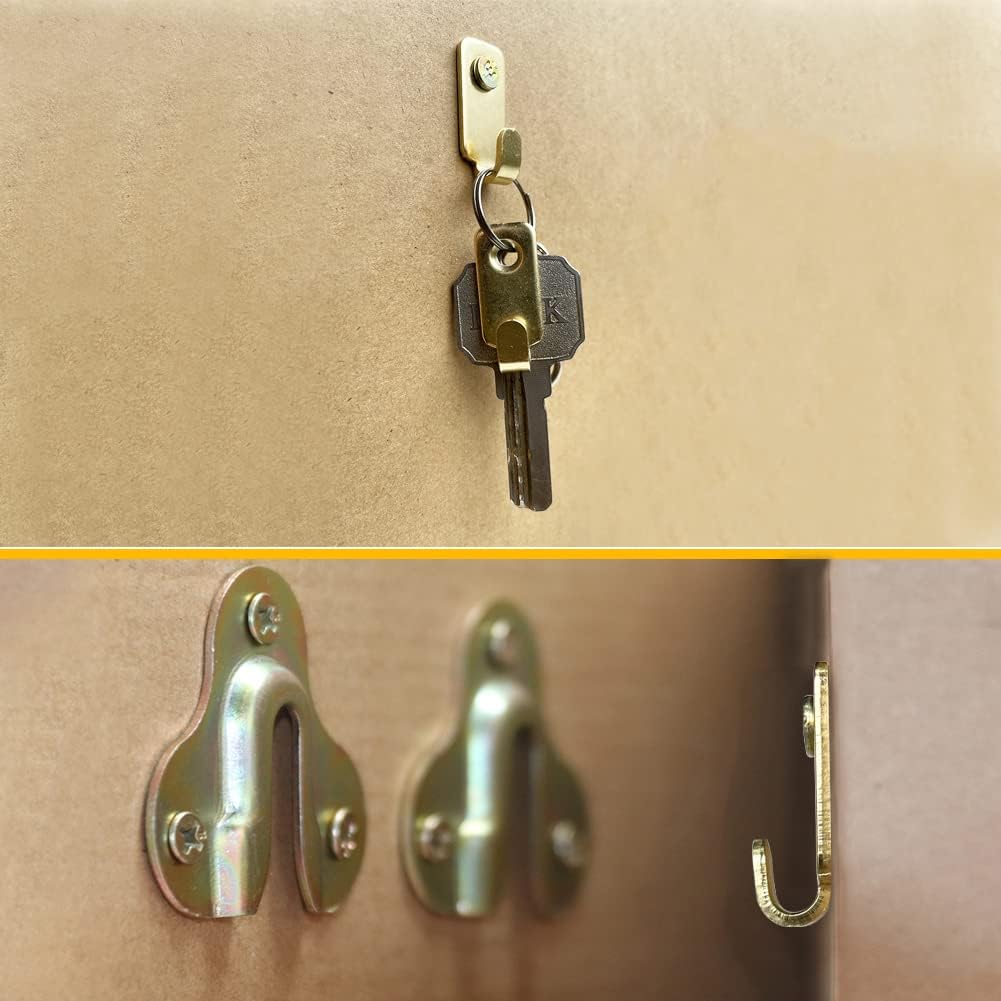 10pcs Heavy Duty J-Shaped Hangers 304 Stainless Steel Wall Mounted Mini J Hook for Mirror Picture Frames Hanging Wire/D Rings/Keyhole Hangers (Gold)