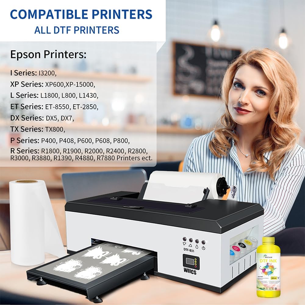 DTF Ink Yellow 500ml - Premium Heat Transfer Ink Conversion Kit Refill for L1800, I3200, R1390, XP600, R2400, L800, 1430, P400, P800, R2000, XP-15000 Printers, for DTF Film