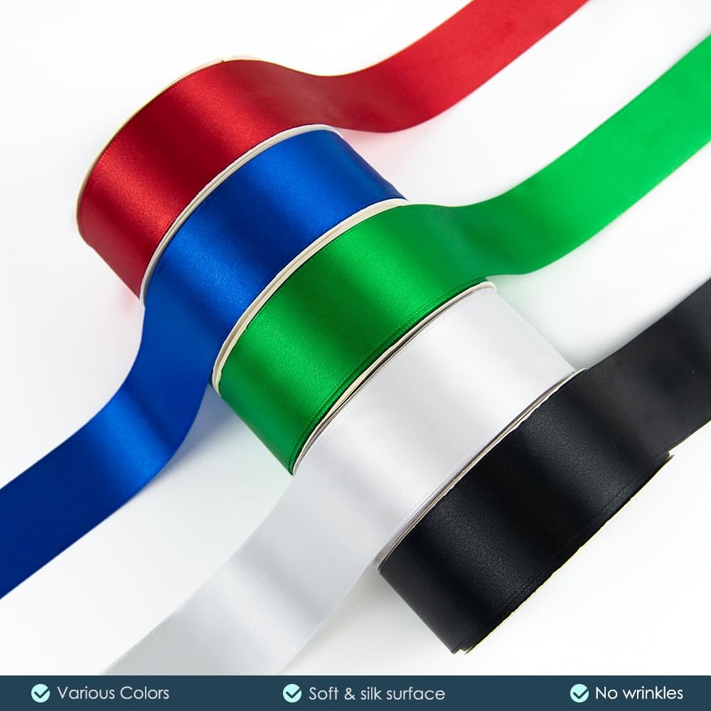 KMER LIFE 1-1/2" Wide x 50 Yards White Single Faced Polyester Satin Ribbon - Perfect for Wedding Decor, Wreaths, Crafts, Gift Wrapping & Other Projects