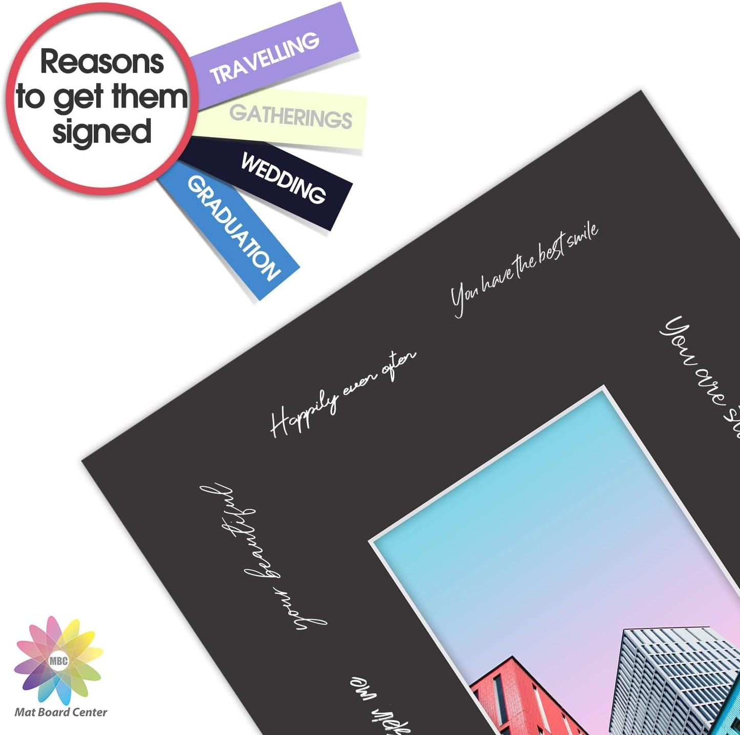 MBC MAT BOARD CENTER, 5 Pack 11x14 for 5x7 Black Picture Mats Frame Mattes, Bevel Cut, Acid Free, 4-ply Thickness