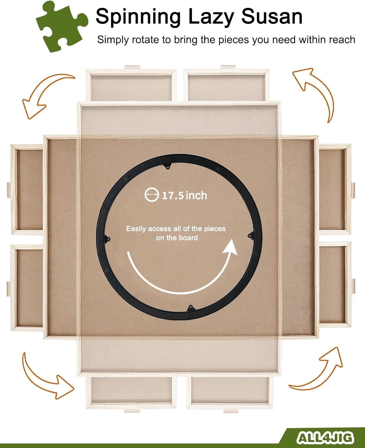 ALL4JIG 2000 Piece Rotating Puzzle Board with Drawers and Cover, 28.5"x40.1"Portable Wooden Jigsaw Puzzle Table for Adults Portable, Lazy Susan Spinning Boards Birthday Gift for mom