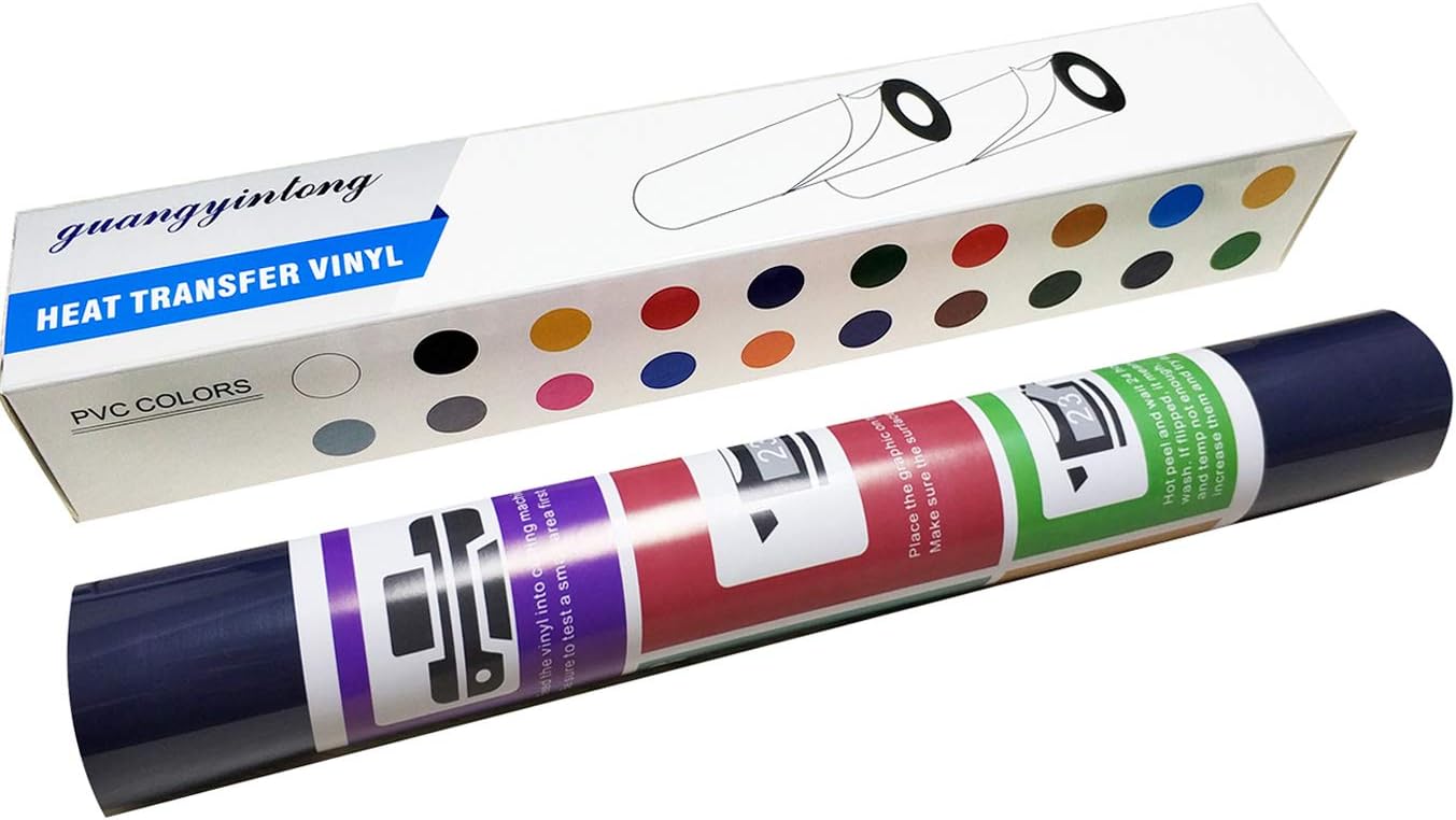 Guangyintong Navy Blue Heat Transfer Vinyl Rolls, 12" x 8ft - Iron On Vinyl for T-Shirts, Glossy Surface, Easy to Cut & Weed