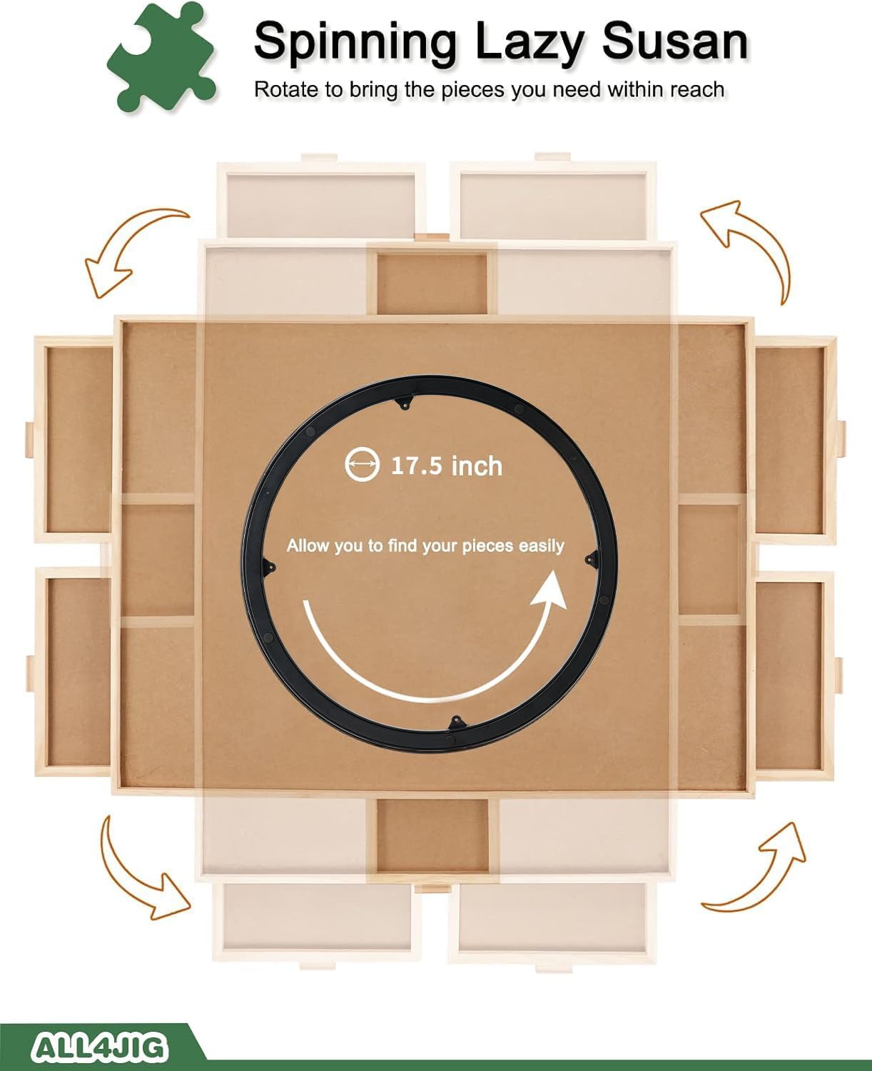 ALL4JIG 2000 Pieces Rotating Puzzle Board with 6 Drawers and Cover,28"x40"Portable Wooden Jigsaw Puzzle Table for Adults,Lazy Susan Spinning Puzzle Boards Birthday Gift for mom