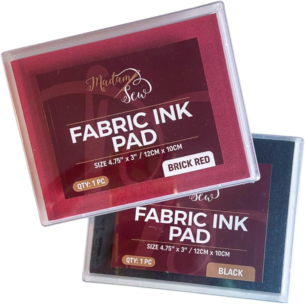 Madam Sew Permanent Fabric Ink Stamp Pad | Crisp, Washable Impressions on Cotton & Linen | Fade-Resistant Fabric Ink Pad for Fabric Crafts, Labels & Gifts | Works with All Rubber Stamps (Black)