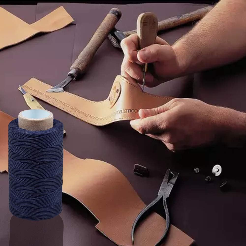 284 Yards Waxed Thread, 210D Heavy Duty Upholstery Wax Thread for Leather Sewing,0.8mm Flat Waxed Linen Cord for Bookbinding/Shoe Repairing/Leather Projects
