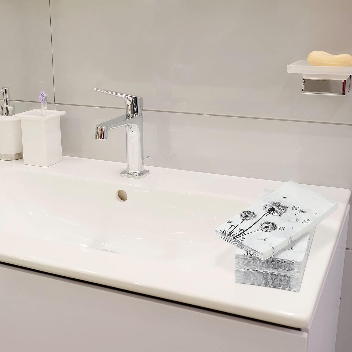 100 Sheets Dandelion Guest Towels Disposable for Bathroom Disposable Paper Napkins for Dinner Party Kitchen Floral Paper Hand Towels for Guest Party Supplies (4.3 x 7.9 Inch)