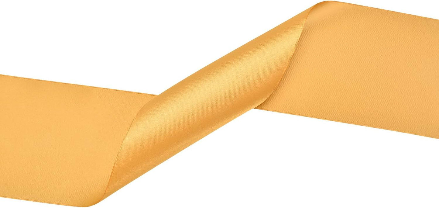 YAMA Double Face Satin Ribbon Roll - 4 inch Wide Solid Color Craft Ribbon, Great for Chair Sash,Making Bow, Sewing and Wedding Bouquet- 5 Yard/Spool, Gold