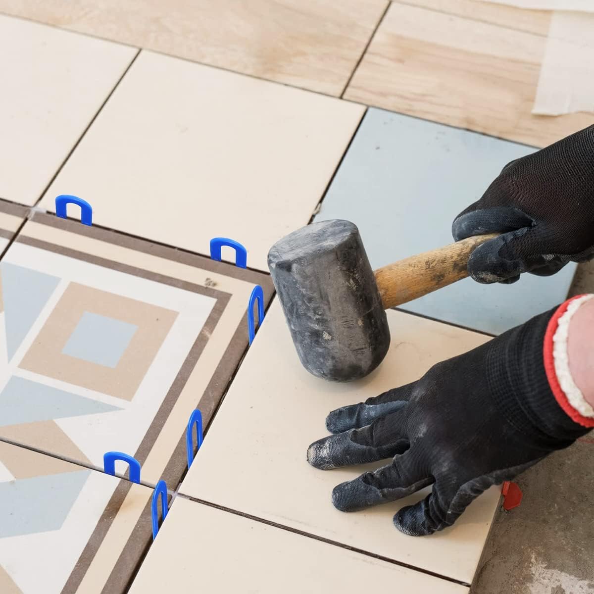 DGSL Tile Leveling System Tile Spacers 1/16 Inch, 500 pieces Horseshoe Shim U Shape Plastic Tile Leveling Clips for Various Types of Tile Leveling (Blue)