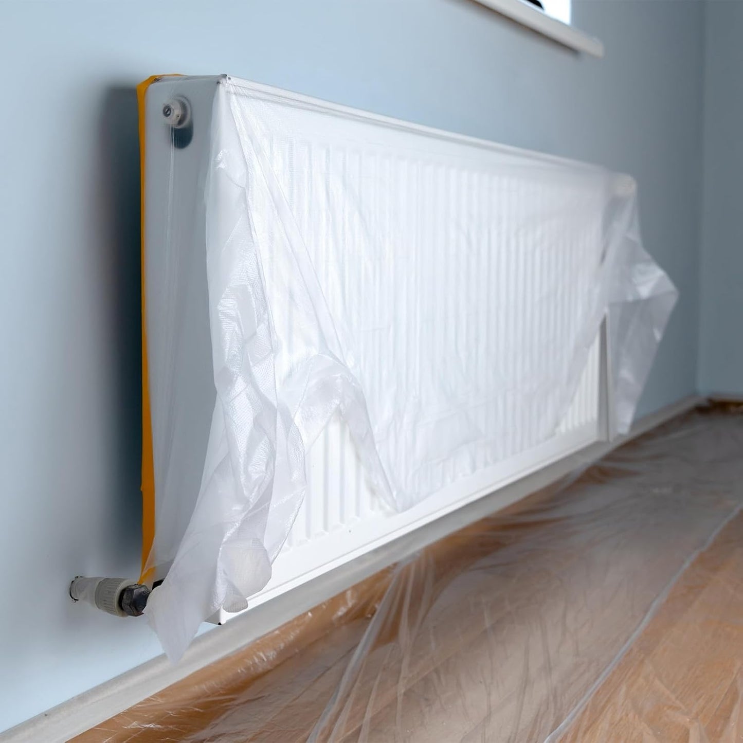 uxcell 3 Rolls Painters Plastic with Tape, 2 x 59 Ft Pre-Taped Masking Film Tape and Plastic Film Paint Plastic Covering Roll for Covering Skirting, Frames and Auto Body, Yellow/Clear