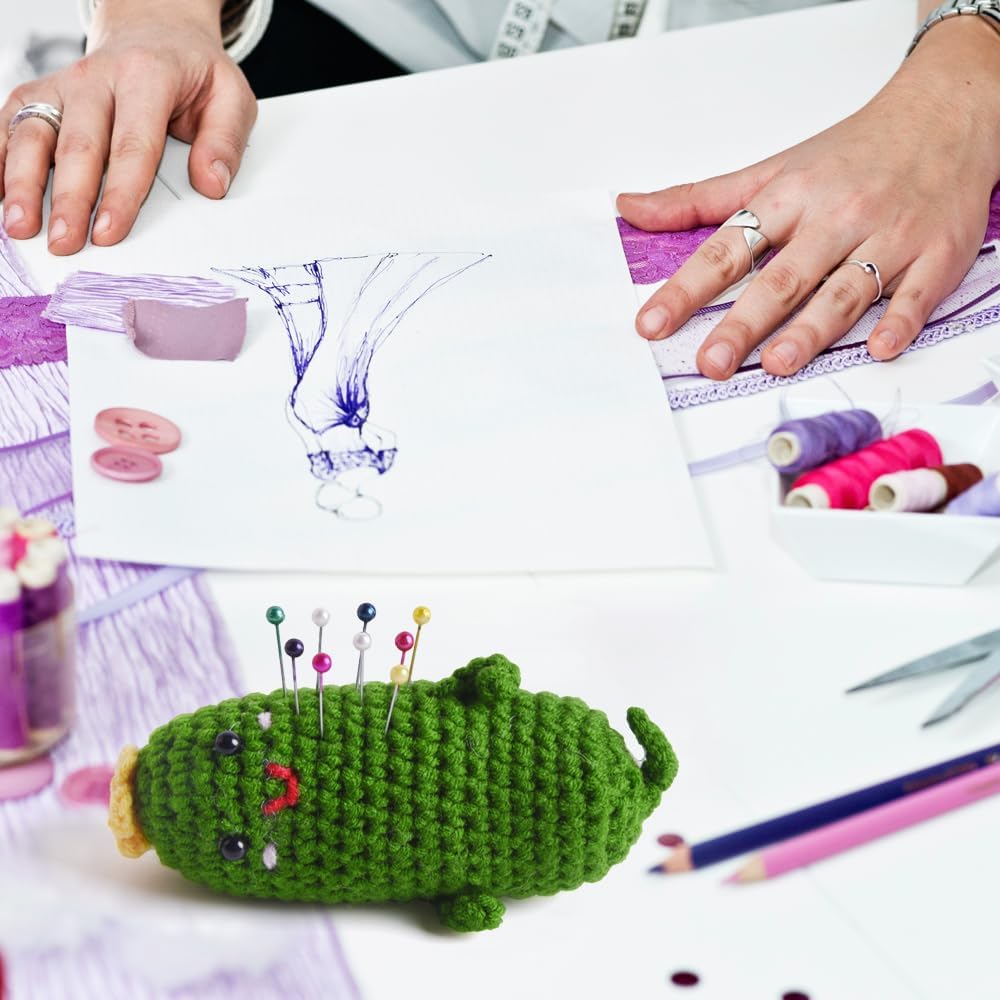 Cucumber Pin Cushion, Handmade Knitted Pincushions, Cute Pin Cushions Needle Holders for Sewing Quilting Accessory, DIY Crafts or Patchwork Decor.02