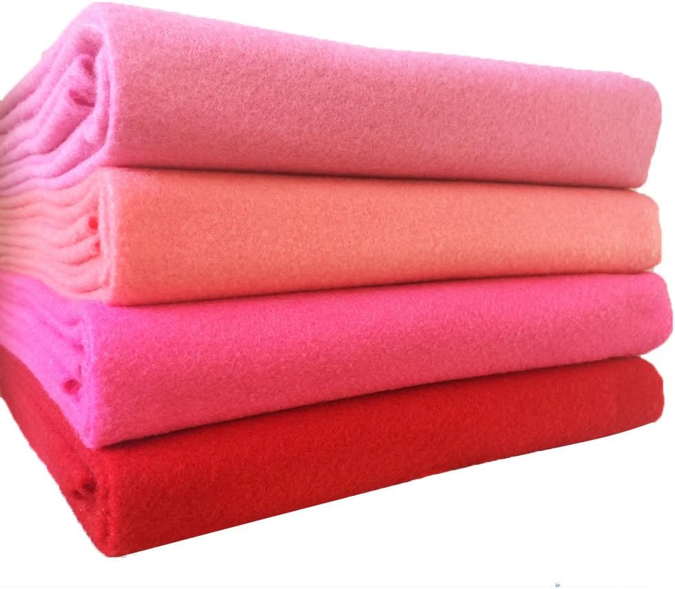 4pcs Thick 1.4mm Soft Felt Fabric Sheet Assorted Color Felt Pack DIY Craft Sewing Squares Nonwoven Patchwork (92x90cm Pink)