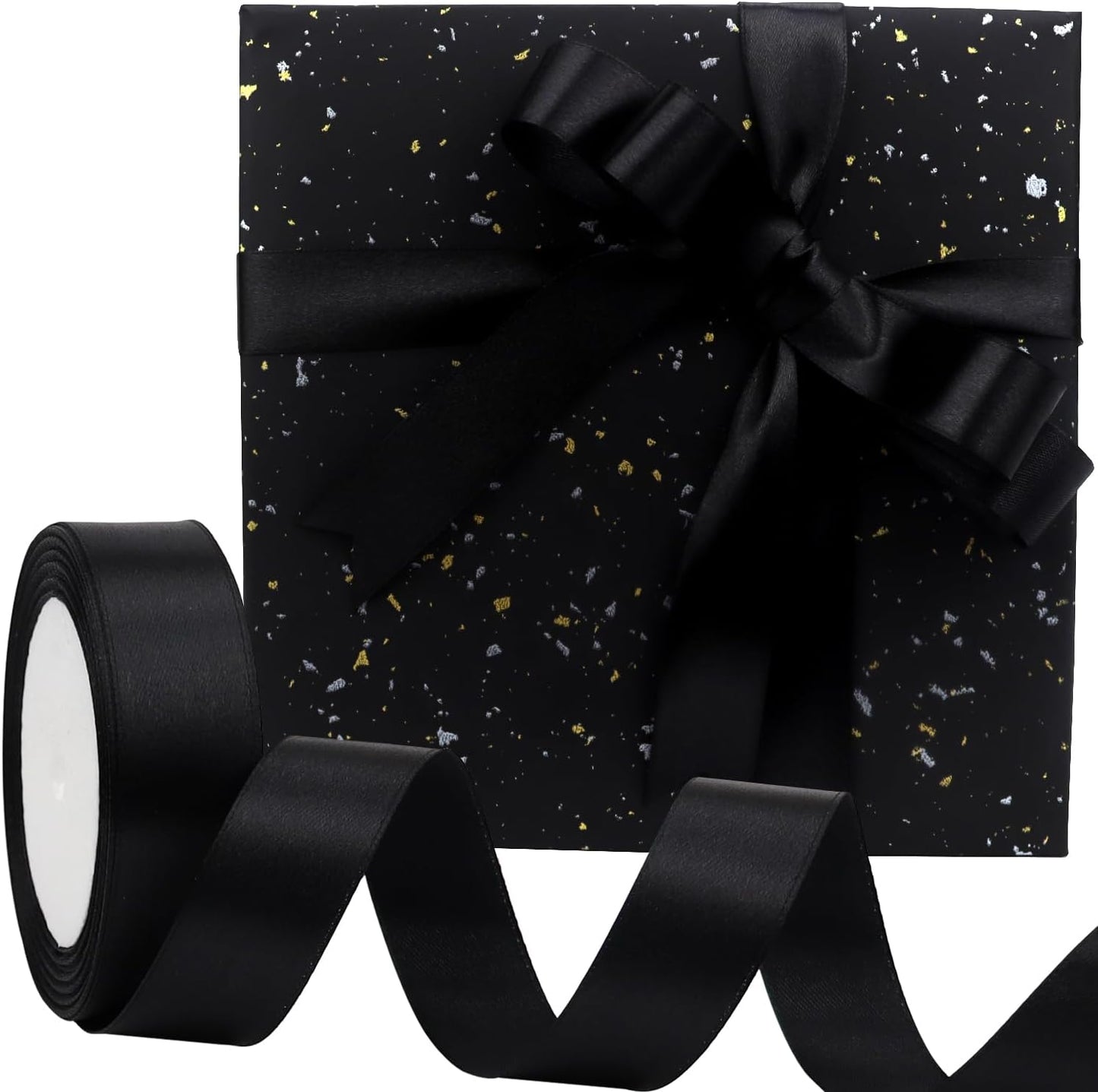 Black Solid Satin Ribbon 1 Inch 25 Yards Solid Polyester Fabric Ribbon for Gift Wrapping Wedding Christmas Baby Shower Birthday Party Decoration Handmade Immortal Flower Craft