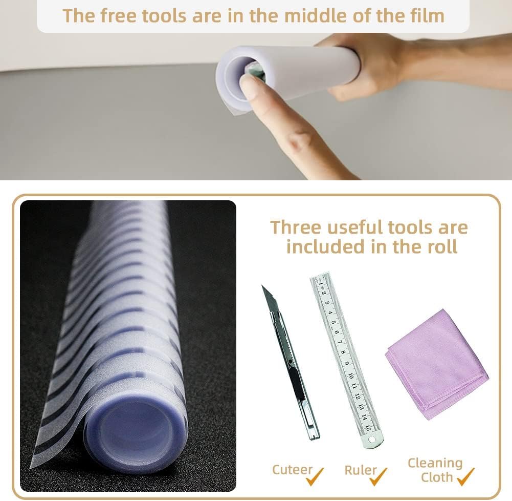 Qualsen Privacy Window Film, Frosted Windows Privacy Film, Frosting Cling for Glass, Anti-UV Reeded Blinds Sticker for Home Office Meeting Room, Stripe Patterns, 11.8x47inch