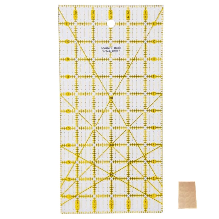 HONEYSEW Quilting Templates Acrylic Sewing Ruler with Non-Slip Rings for Quilting and Sewing Fabric Cutting Angles Rectangle Ruler (6"x12")