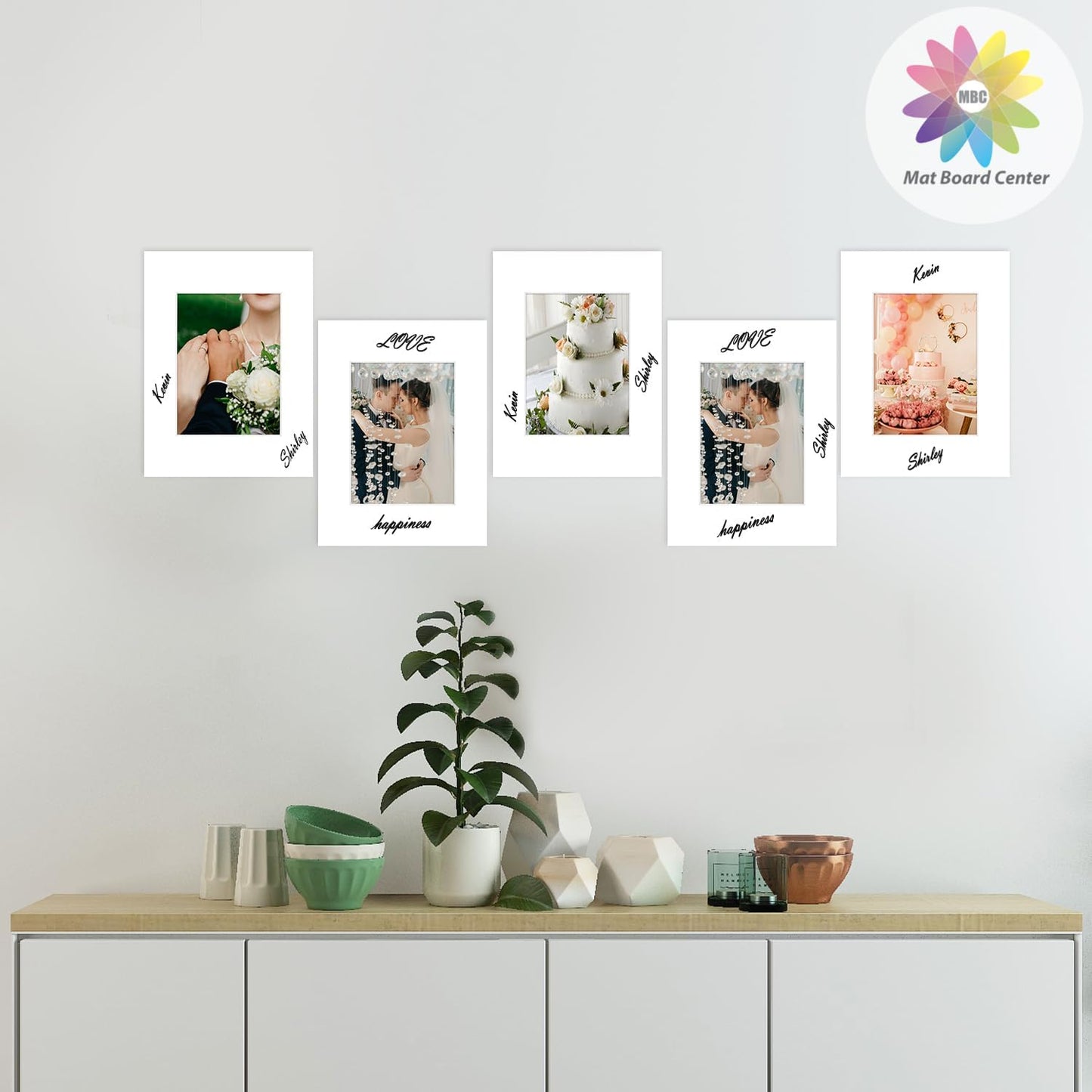 MBC Mat Board Center, 5 Pack 9X12 for 6X8 White Picture Mats Frame Mattes, Bevel Cut, Acid Free, 4-Ply Thickness