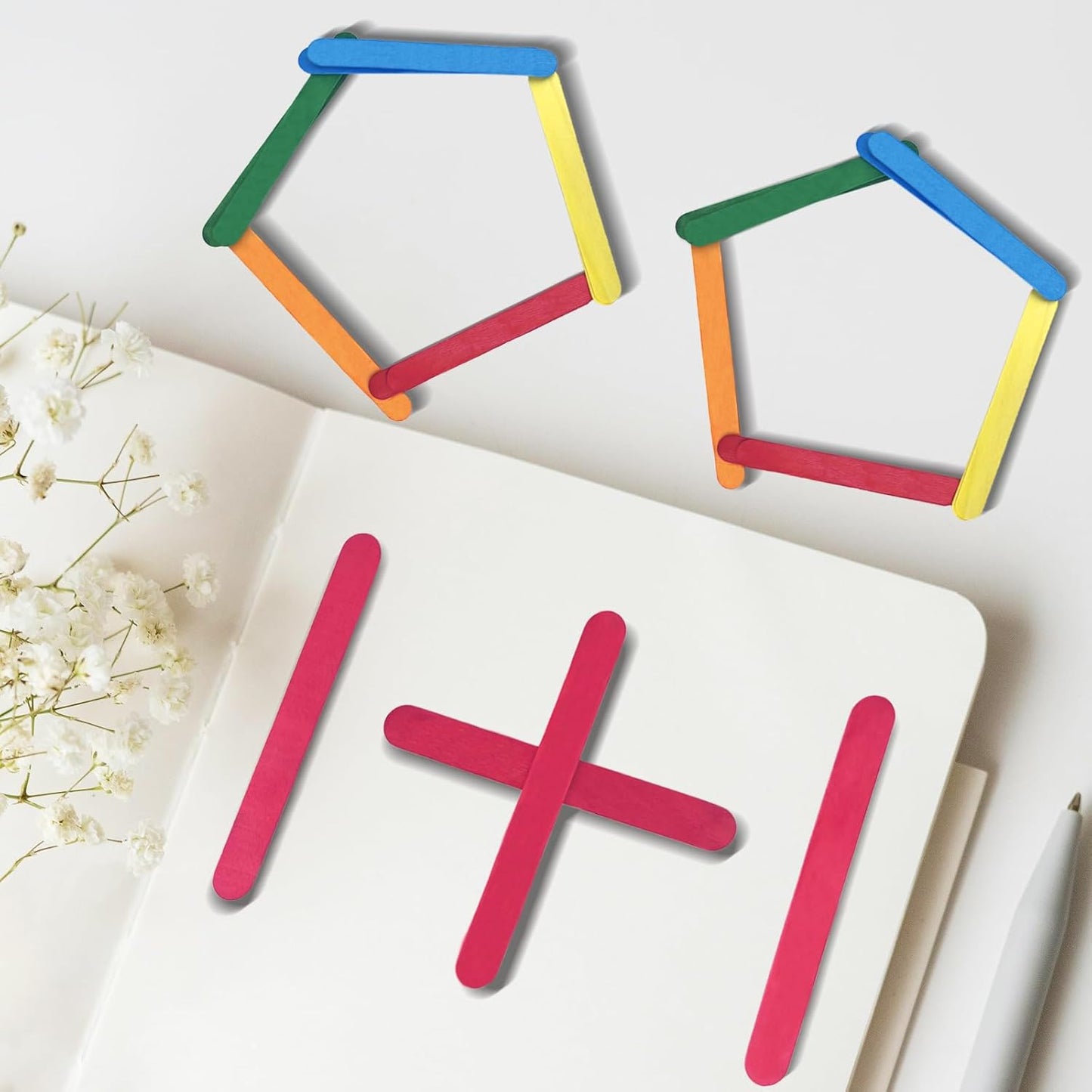 Colored Jumbo Wooden Craft Sticks, 6 Inch, 200 Pieces, 3/4 Inch Wide, Multi-Colored