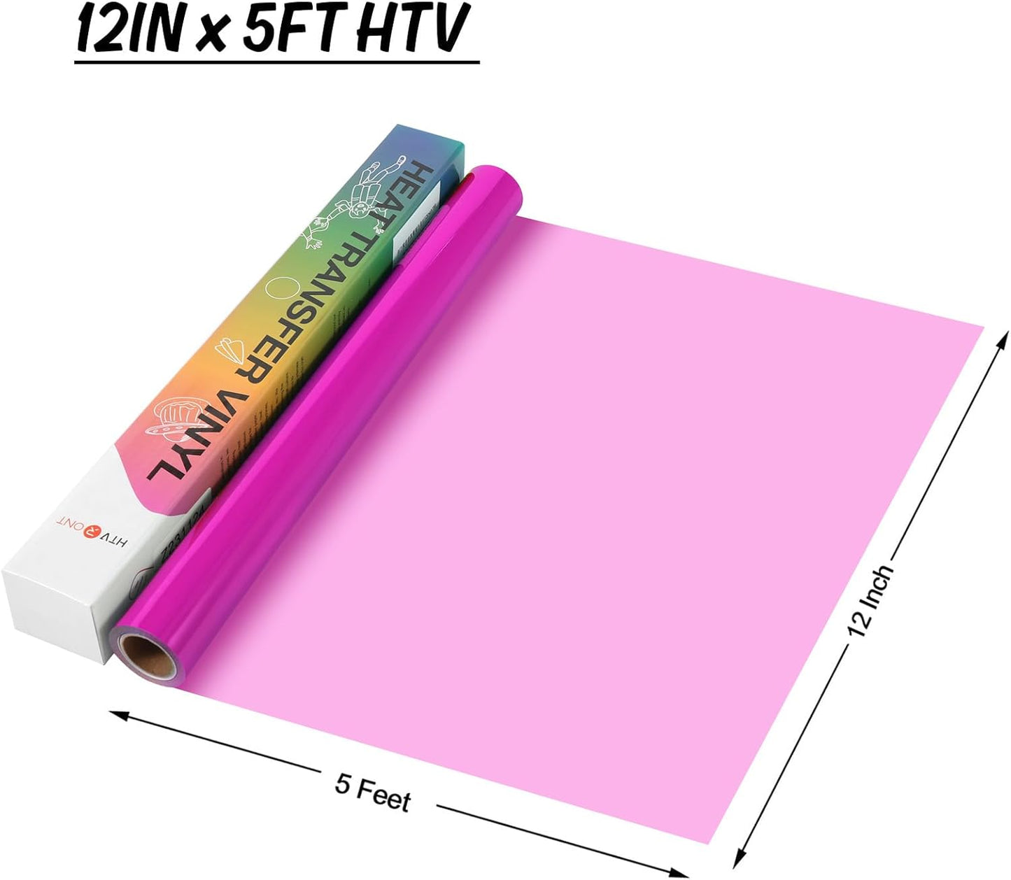 HTVRONT HTV Vinyl Rolls Heat Transfer Vinyl - 12" x 5ft Magenta HTV Vinyl for Shirts, Iron on Vinyl for All Cutter Machine - Easy to Cut