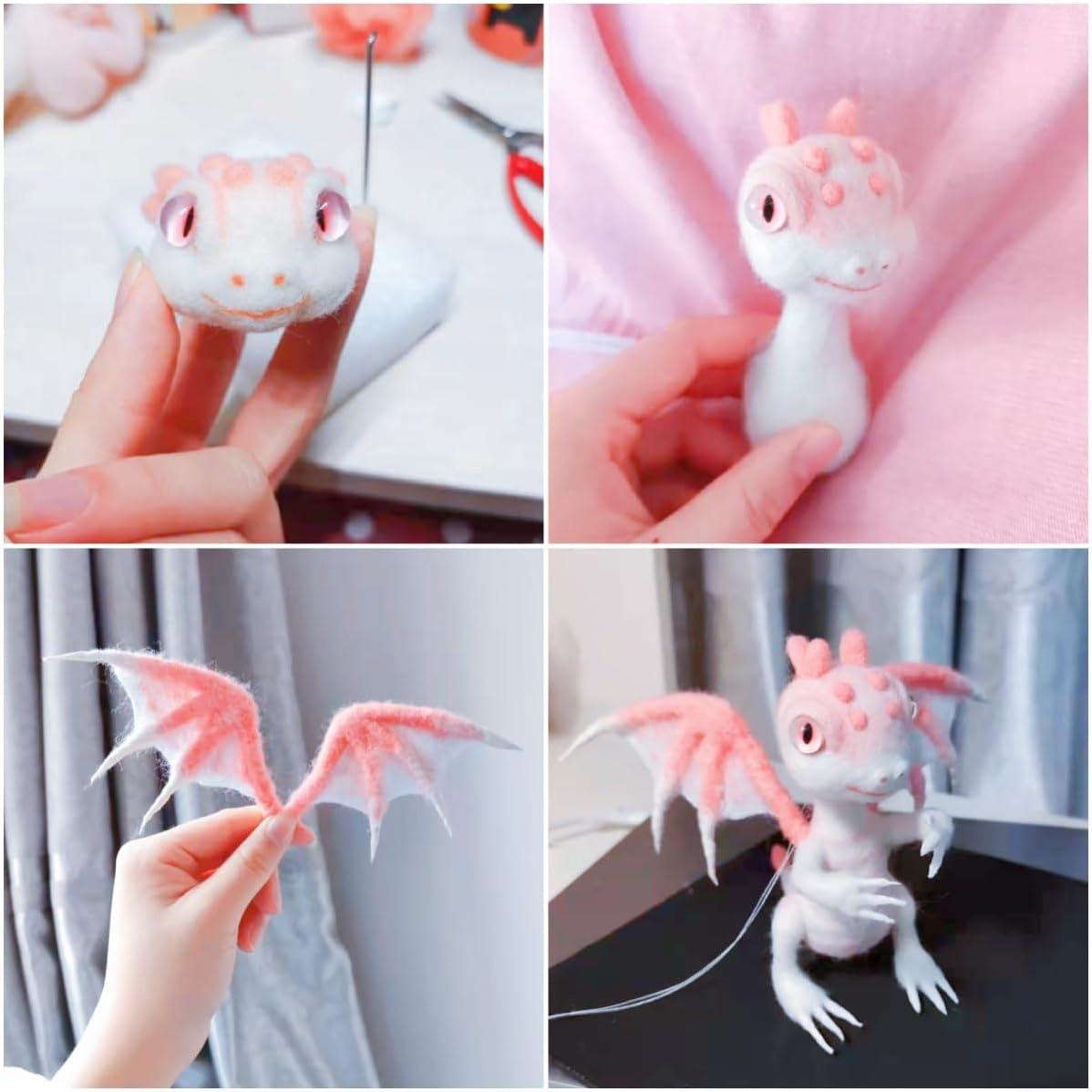 DEUXPER Needle Felting Kits Beginners, DIY Wool Felt Dragon Materials Set for Adults Kids, Needle Felting Craft Project Gift for Women Men