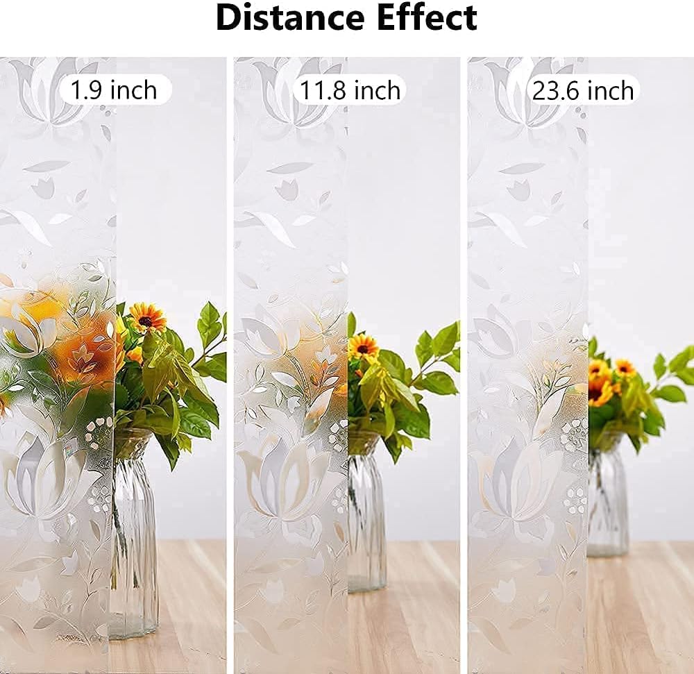 NINETREX Window Privacy Film,3D Stained Glass Window Film,Decorative Window Covering Sun Blocking Vinyl Static Cling Anti-UV Heat Control for Home Decor,Tulip 23.6 x 78.7inch